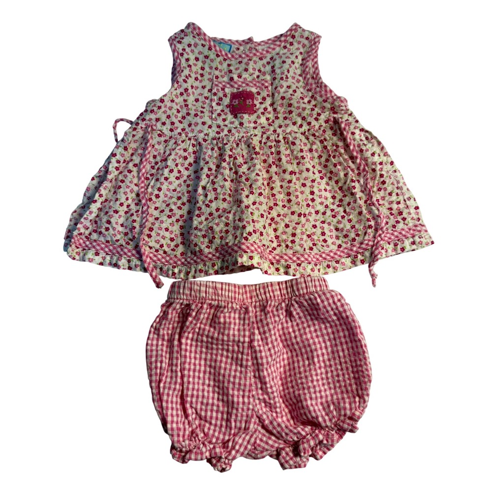 Vintage 90s Just in Blues Floral Gingham Summer Dress Diaper Set Girls 0-3 month
